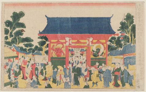 玉川舟調: The Gate of the Thunder God at the Kannon Temple in Asakusa (Asakusa Kanzeon Kaminarimon no zu) - ボストン美術館