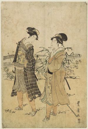 Utagawa Toyohiro: Women Dressed as Falconer and Attendant - Museum of Fine Arts