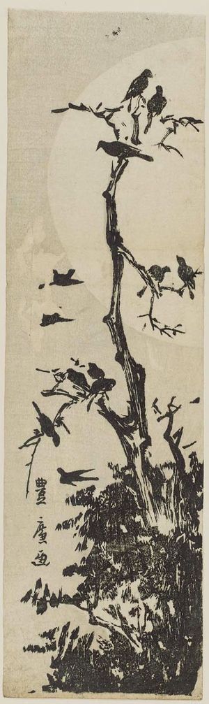 歌川豊広: Crows in Tree in Front of Full Moon - ボストン美術館