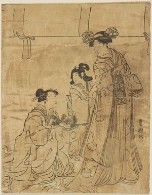 Utagawa Toyokuni I, 歌川豊国 (Utagawa Toyokuni I)による浮世絵「Woman, attendant and child」