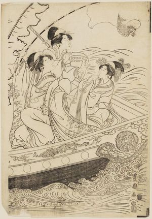 Utagawa Toyokuni I: Women in a Boat, Imitating Three Lucky Gods (Sanpukujin) - Museum of Fine Arts