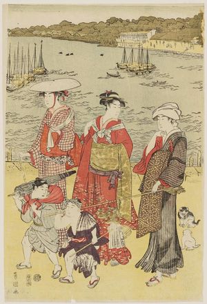 歌川豊国: Women Walking on Beach - ボストン美術館