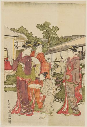Utagawa Toyokuni I: Garden of the Bird-and-flower Teahouse (Kachô chaya) - Museum of Fine Arts