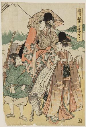 歌川豊国: Actor Segawa Rokô in a Parody of Narihira's Journey to the East (Segawa Rokô Azuma kudari) - ボストン美術館