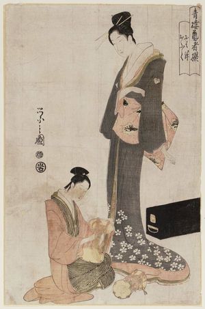 細田栄之: Ohane and Ofuku, from the series Selected Geisha of the Yoshiwara (Seirô geisha sen) - ボストン美術館