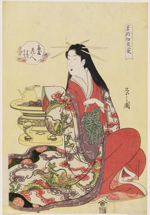 細田栄之: Hanabito of the Ôgiya, kamuro Momiji and Sakura, from the series New Year Fashions as Fresh as Young Leaves (Wakana hatsu ishô) - ボストン美術館
