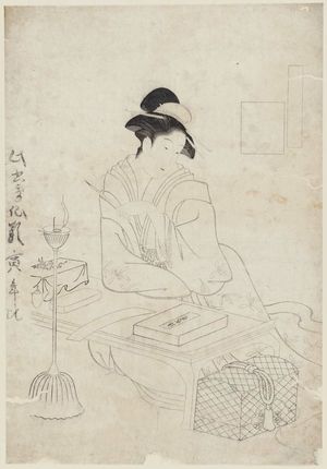 Hosoda Eishi: Kisen Hôshi, from the series The Six Poetic Immortals in Fashionable Guise, No. 2 (Fûryû yatsushi Rokkasen, sono ni) - Museum of Fine Arts
