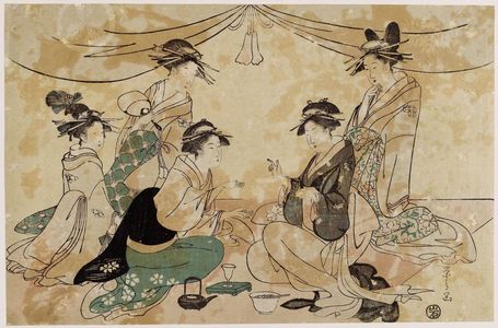 細田栄之: Okita (right) and Ohisa (left) Playing the Game of Ken - ボストン美術館