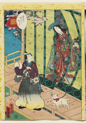 二代歌川国貞: No. 36, Kashiwagi, from the series Lady Murasaki's Genji Cards (Murasaki Shikibu Genji karuta) - ボストン美術館