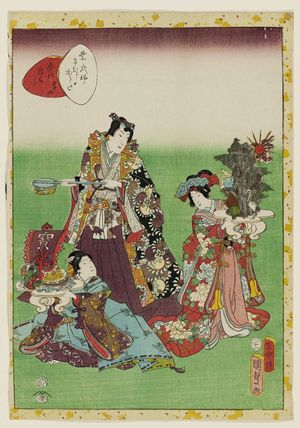 二代歌川国貞: No. 54, Yume no ukihashi, from the series Lady Murasaki's Genji Cards (Murasaki Shikibu Genji karuta) - ボストン美術館