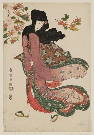 歌川豊国: Woman Under Maple and Ginkgo Leaves, from the series Comparison of Beauties (Bijin awase) - ボストン美術館