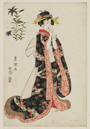 歌川豊国: Lilies; Woman Holding a Letter - ボストン美術館