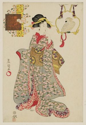 Utagawa Toyokuni I: Parrot Komachi (Ômu Komachi), from the series Modern Girls as the Seven Komachi (Imayô musume Nana Komachi) - Museum of Fine Arts