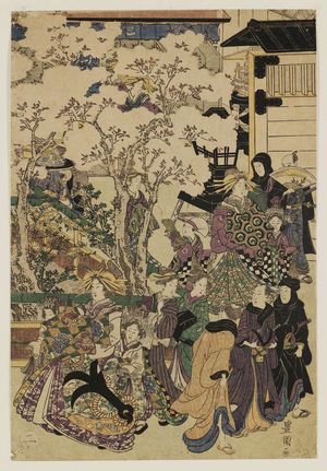 歌川豊国: Sheet 2 of Cherry Blossoms in the New Yoshiwara, a Pentaptych (Shin Yoshiwara sakura no keshiki, gomai tsuzuki) - ボストン美術館