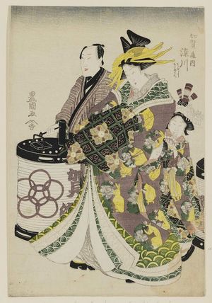 Utagawa Toyokuni I: Somekawa of the Kagaya, kamuro Someji and Someba - Museum of Fine Arts