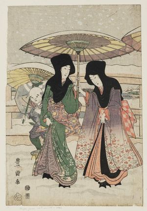 Utagawa Toyokuni I: Two Women with Attendant in the Snow - Museum of Fine Arts