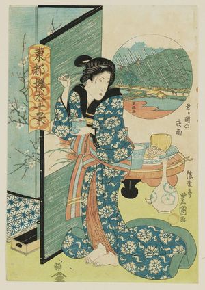 Utagawa Toyoshige: Night Rain at Shinobugaoka (Shinobugaoka no yau), from the series Ten Views of Cherry Trees in the Eastern Capital (Tôto sakuragi jikkei) - Museum of Fine Arts