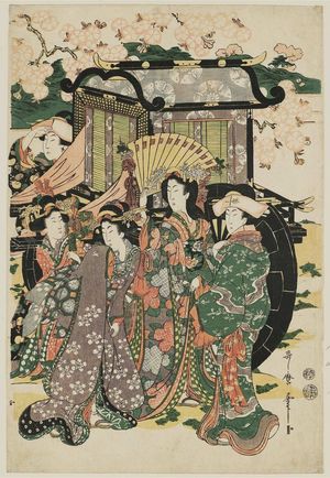 Kitagawa Utamaro: Women with Court Carriage under Cherry Blossoms - Museum of Fine Arts