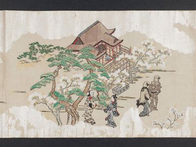 Hishikawa Moronobu: Viewing Cherry Blossoms in Ueno (Ueno hanami no tei), Sheet 4 - Museum of Fine Arts