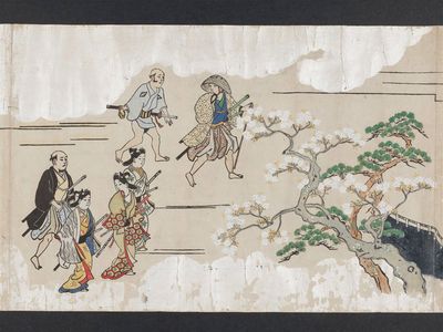 菱川師宣: Viewing Cherry Blossoms in Ueno (Ueno hanami no tei), Sheet 6 - ボストン美術館