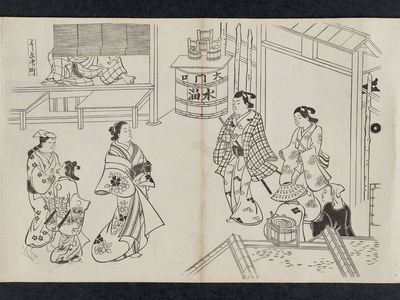 Okumura Masanobu: Nakanochô in the Yoshiwara (Yoshiwara Nakanochô), from an untitled series of a visit to the Yoshiwara (known as Series L) - Museum of Fine Arts