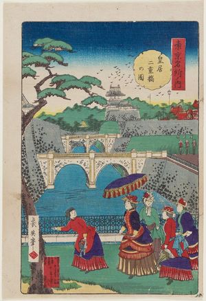 Kobayashi Ikuhide: Double Bridges at the Imperial Palace (Kôkyo nijûbashi no zu), from the series Famous Places in Tokyo (Tôkyô meisho no uchi) - Museum of Fine Arts