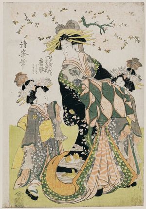 二代目鳥居清満: Karauta of the Chôjiya in Edo-machi ? chôme, kamuro Kataki and Tsumaki - ボストン美術館