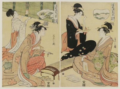 細田栄之: Night Rain of Matsukaze (Matsukaze yau), from the series Eight Views of Genji in the Floating World (Ukiyo Genji hakkei) - ボストン美術館