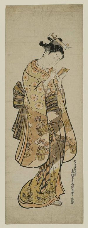 Okumura Masanobu: Young Woman with a Hand Mirror - Museum of Fine Arts