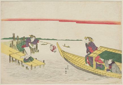 勝川春好: Pleasure Boat Arriving at the Pier - ボストン美術館