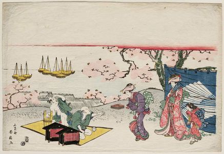 Katsukawa Shunko, 勝川春好 (Katsukawa Shunkô II (Shunsen))による浮世絵「Cherry Blossom Viewing Picnic at Goten-yama」