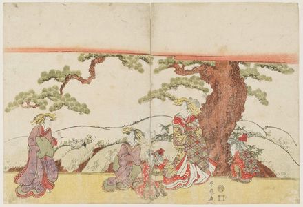 Katsukawa Shunko: Courtesans on Veranda (or Stage?) by a Pine Tree - Museum of Fine Arts