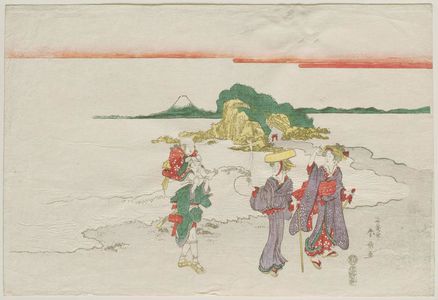 勝川春好: Travellers at Enoshima - ボストン美術館