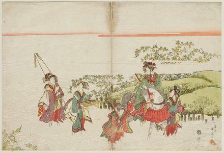 勝川春好: Women Imitating the Story of the Ide Jewel River, One of the Six Jewel Rivers (Mu Tamagawa) - ボストン美術館