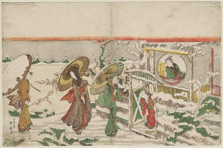 勝川春好: Women Visiting a Young Man in the Snow (Parody of Three Kingdoms?) - ボストン美術館