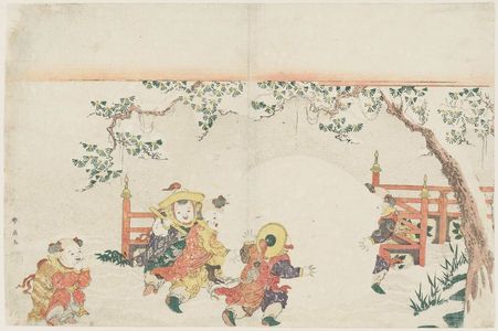 勝川春好: Chinese Children Playing in Snow - ボストン美術館