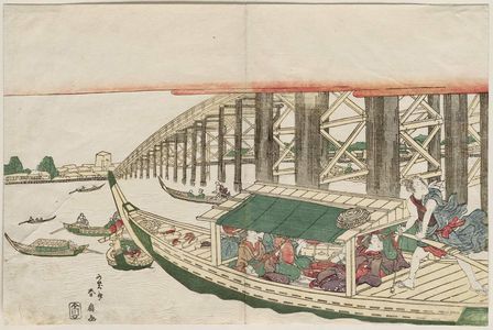 勝川春好: Pleasure Boat under Ryôgoku Bridge - ボストン美術館