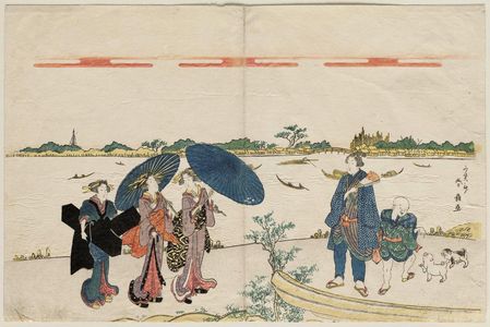 Katsukawa Shunko: Geisha Walking on the Riverbank by Mimeguri Shrine - Museum of Fine Arts