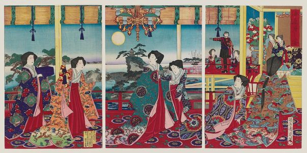 Toyohara Chikanobu: Moon Viewing Banquet at Seaside Villa (Umibe tsuki no en) - Museum of Fine Arts