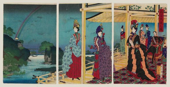 Toyohara Chikanobu: Illustration of the Garden Refreshed after the Rain (Uka sentei no zu) - Museum of Fine Arts