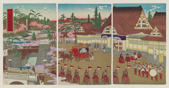 Kobayashi Ikuhide: Famous Places in Tokyo: Imperial Departure from the Palace (Tôkyô meisho kôkyo goshutsumon no zu) - ボストン美術館