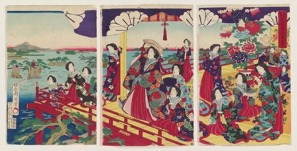 豊原周延: Panoramic View of Chishima from the Kanrantei in Matsushima, Mutsu Province (Mutsu Matsushima Kanrantei yori Chishima no chôbô) - ボストン美術館