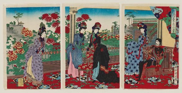 Toyohara Chikanobu: Chrysanthemums in Full Bloom in the Autumn Garden (Shûen kiku no sakari) - Museum of Fine Arts