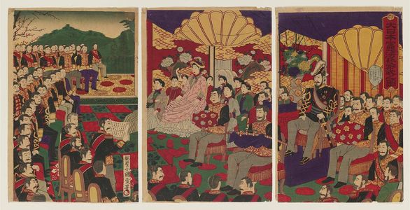 Utagawa Kunisada III: Illustration of the Ceremony for the Promulgation of the Constitution of Great Japan (Dai Nippon kenpô happushiki no zu) - Museum of Fine Arts