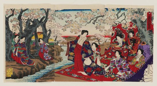Toyohara Chikanobu: Enjoying the Cherry Blossoms at Koganei (Koganei sakura goyûran zu) - Museum of Fine Arts