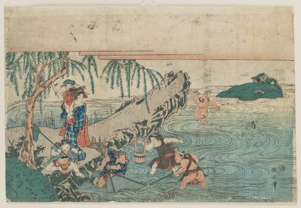 Japanese Print "Children Playing in River" by Utagawa Kuniyasu, 歌川国安 (Utagawa Kuniyasu)