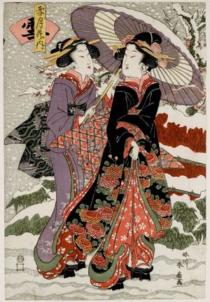 勝川春好: Snow (Yuki), from the series Snow, Moon, and Flowers (Setsugekka no uchi) - ボストン美術館