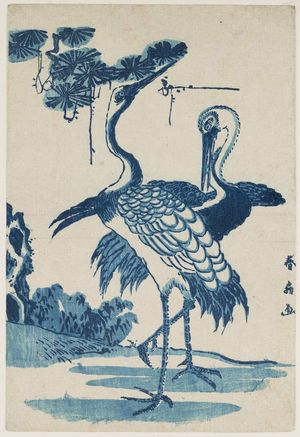 勝川春好: Cranes and Pine Tree - ボストン美術館