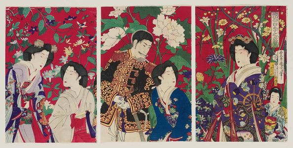 Toyohara Kunichika: Enjoying a Comparison of the Flowers of the Four Seasons (Hana-awase shiki no yûran) - Museum of Fine Arts