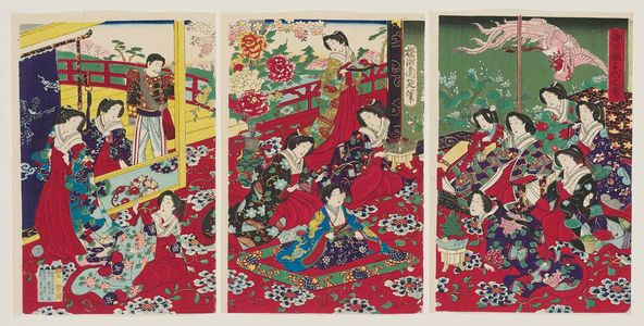 豊原周延: Cherry Blossoms at the Palace: Felicitations for a Thousand Ages (Gosho sakura chiyo no kotobuki) - ボストン美術館